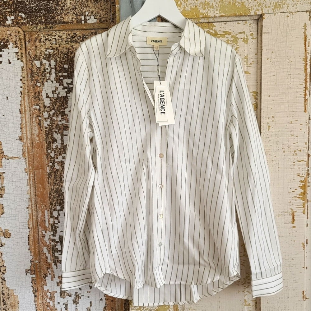 NWT L'Agence "Nina" Long Sleeve Button Top Sz XXS